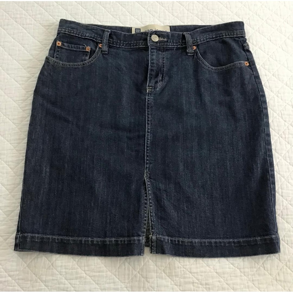 Gap Jeans Women‎ Dark Wash Indigo Denim Mini Skirt Front Slit Size 10 Cowgirl